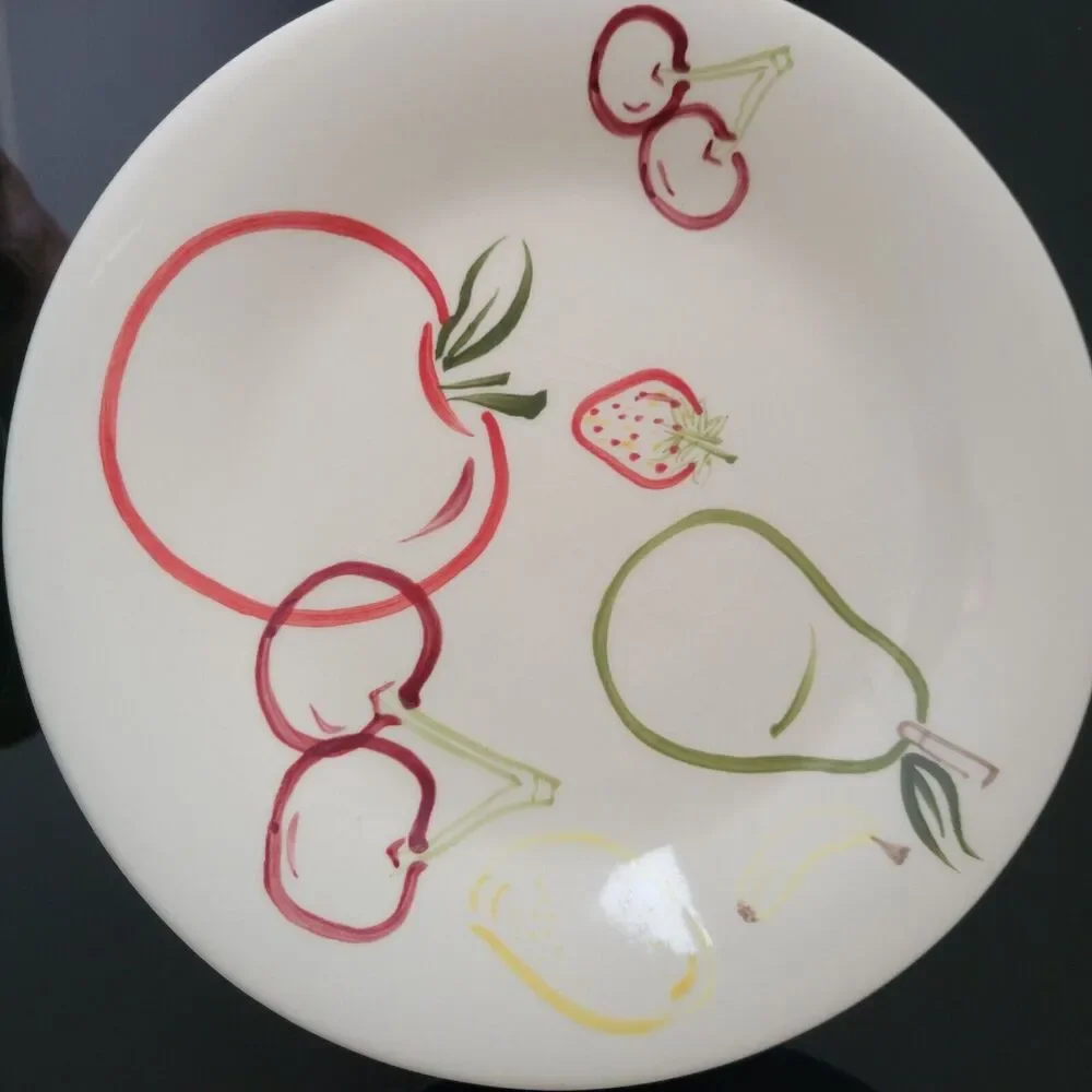 Vtg Whole Home Hand Painted Salad Dessert Plates Fashion Fruit Art Deco Set 4